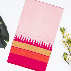 Dusty Pink Handloom Ikat Silk Saree With Contrast Pink Border
