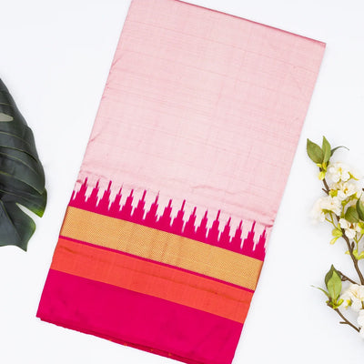 Dusty Pink Handloom Ikat Silk Saree With Contrast Pink Border