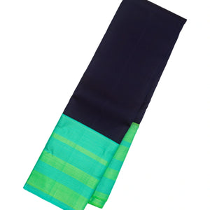 Midnight Blue Handloom Kanchipuram Korvai Silk Saree With Aquamarine Border
