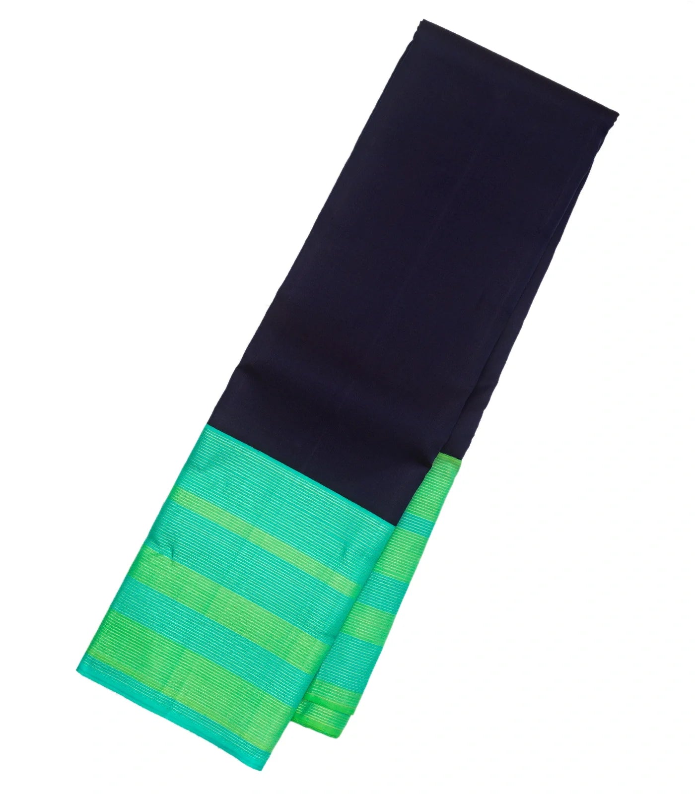 Midnight Blue Handloom Kanchipuram Korvai Silk Saree With Aquamarine Border