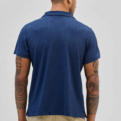Dark Blue Textured Cuban T-Shirt