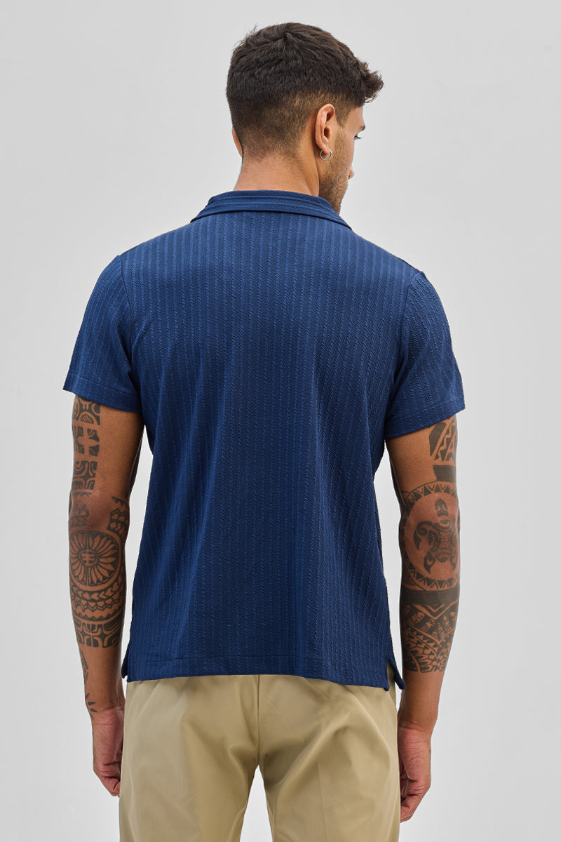 Dark Blue Textured Cuban T-Shirt