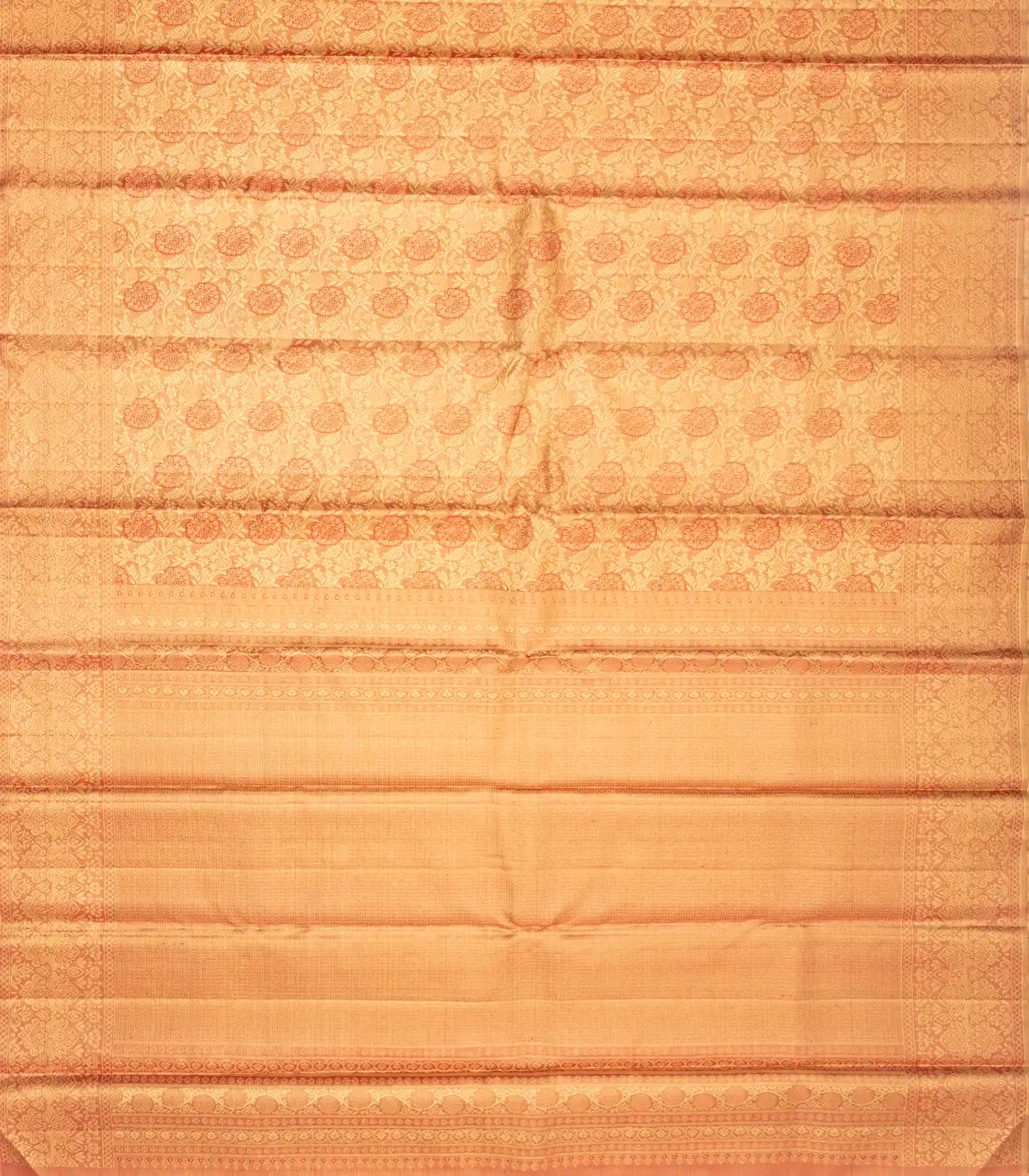 Peach Handloom Kanchipuram Tissue Silk Saree With Meena Floral Motifs
