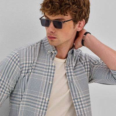 Light Blue Checks Slim Fit Shirt