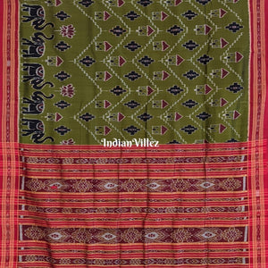 Jungle Green Tribal Elephant Odisha Ikat Khandua Silk Saree