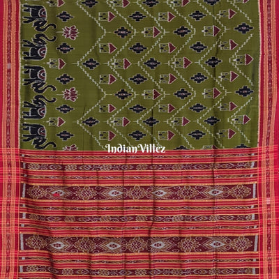 Jungle Green Tribal Elephant Odisha Ikat Khandua Silk Saree