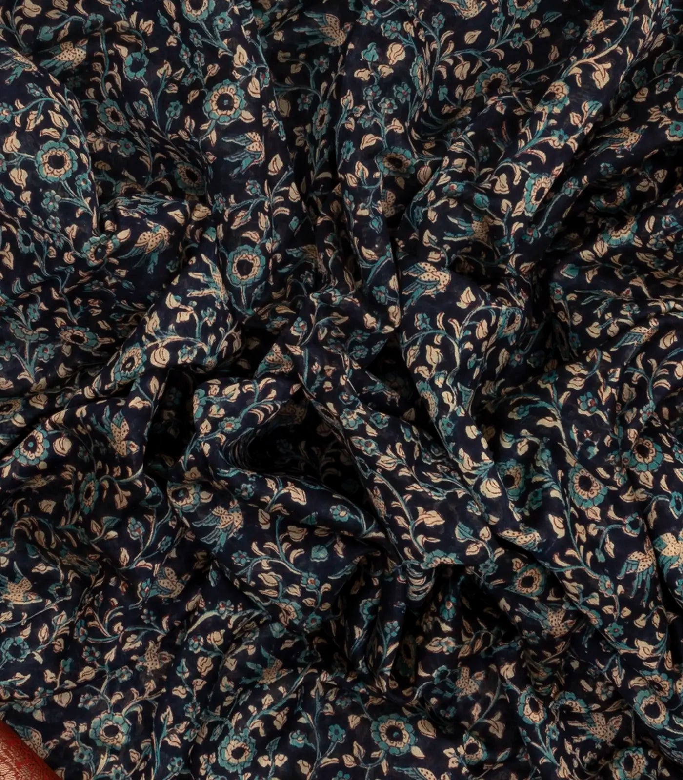 Indigo Woven Chanderi Cotton Saree With Red Border