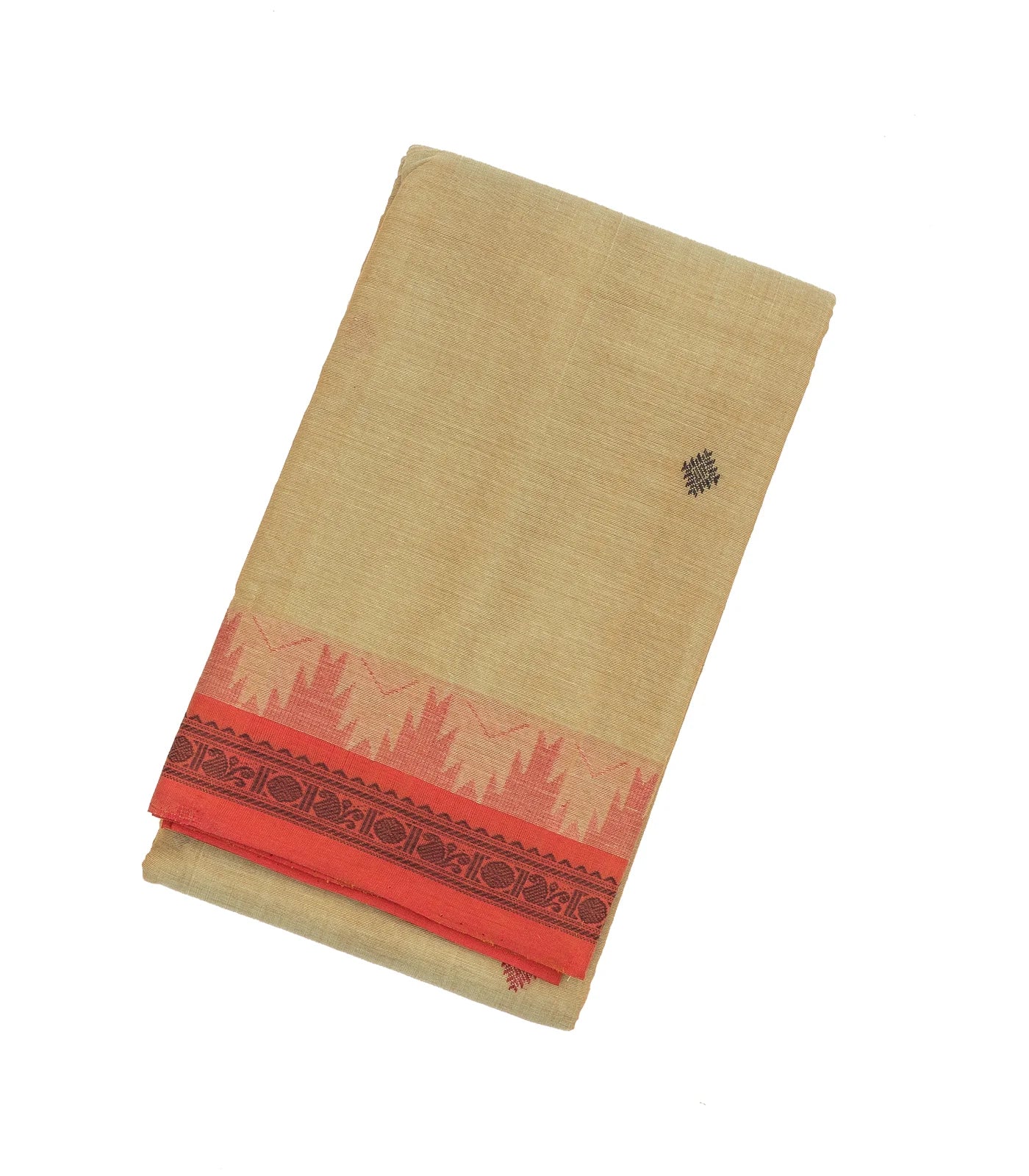 Taupe Handloom Kanchi Cotton Saree With Diamond Buttas