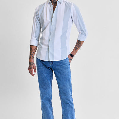 Light Green Stripes Slim Fit Shirt