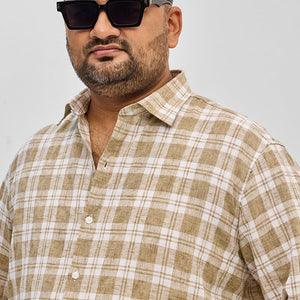 Beige Checks Linen Blend Shirt