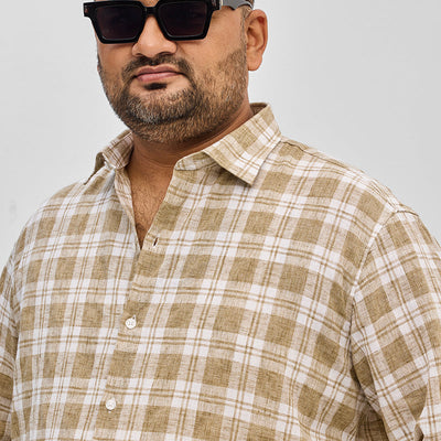 Beige Checks Linen Blend Shirt