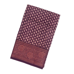 Burgundy Woven Chanderi Cotton Saree With Printed Small Motifs