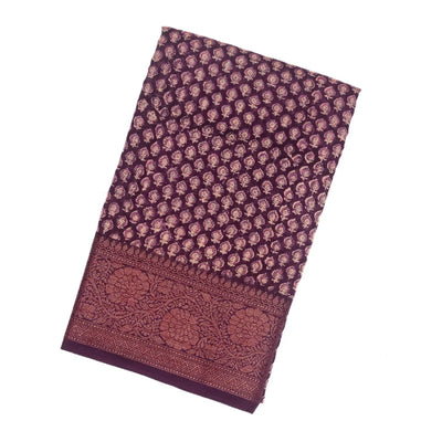 Burgundy Woven Chanderi Cotton Saree With Printed Small Motifs