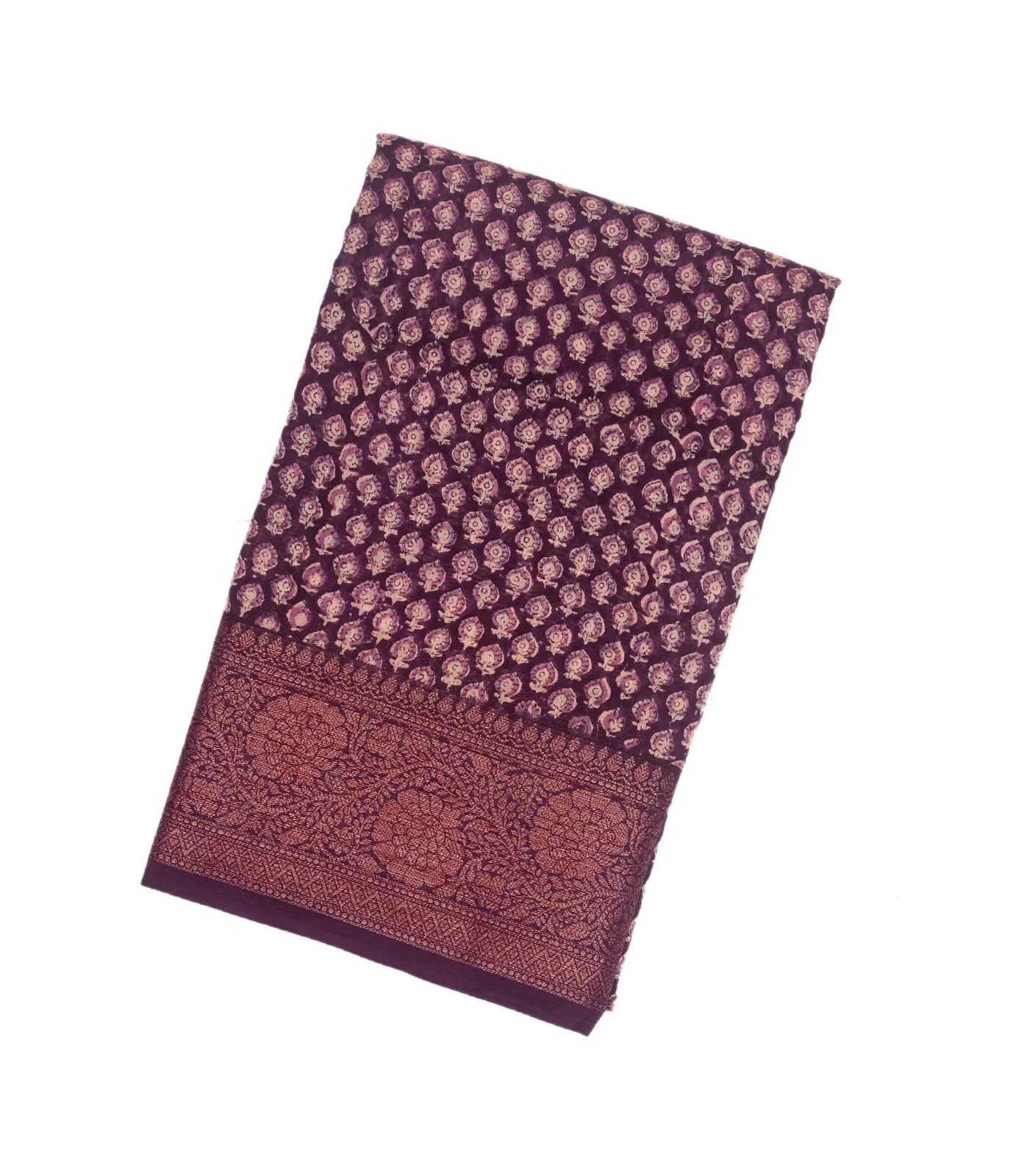 Burgundy Woven Chanderi Cotton Saree With Printed Small Motifs