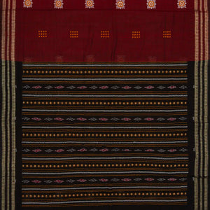 Maroon Handloom Orissa Cotton Saree With Tie & Dye Black Pallu
