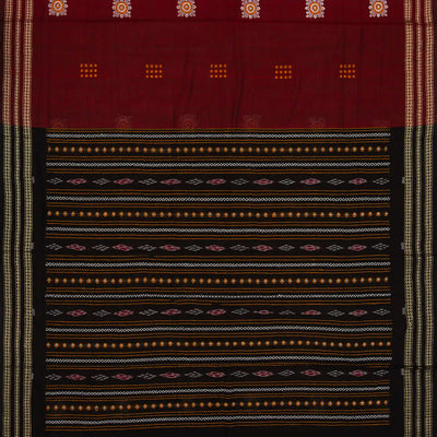 Maroon Handloom Orissa Cotton Saree With Tie & Dye Black Pallu