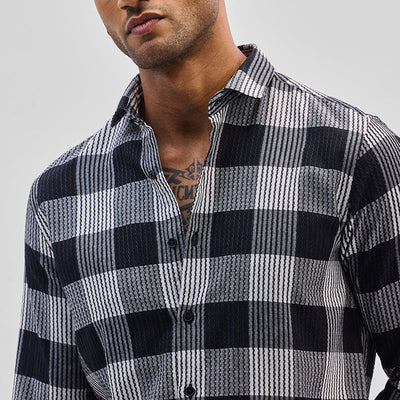 Black Textured Checks Slim Fit Shirt