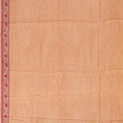 Light Peach Handloom Chanderi Cotton Saree With Printed Floral Motifs