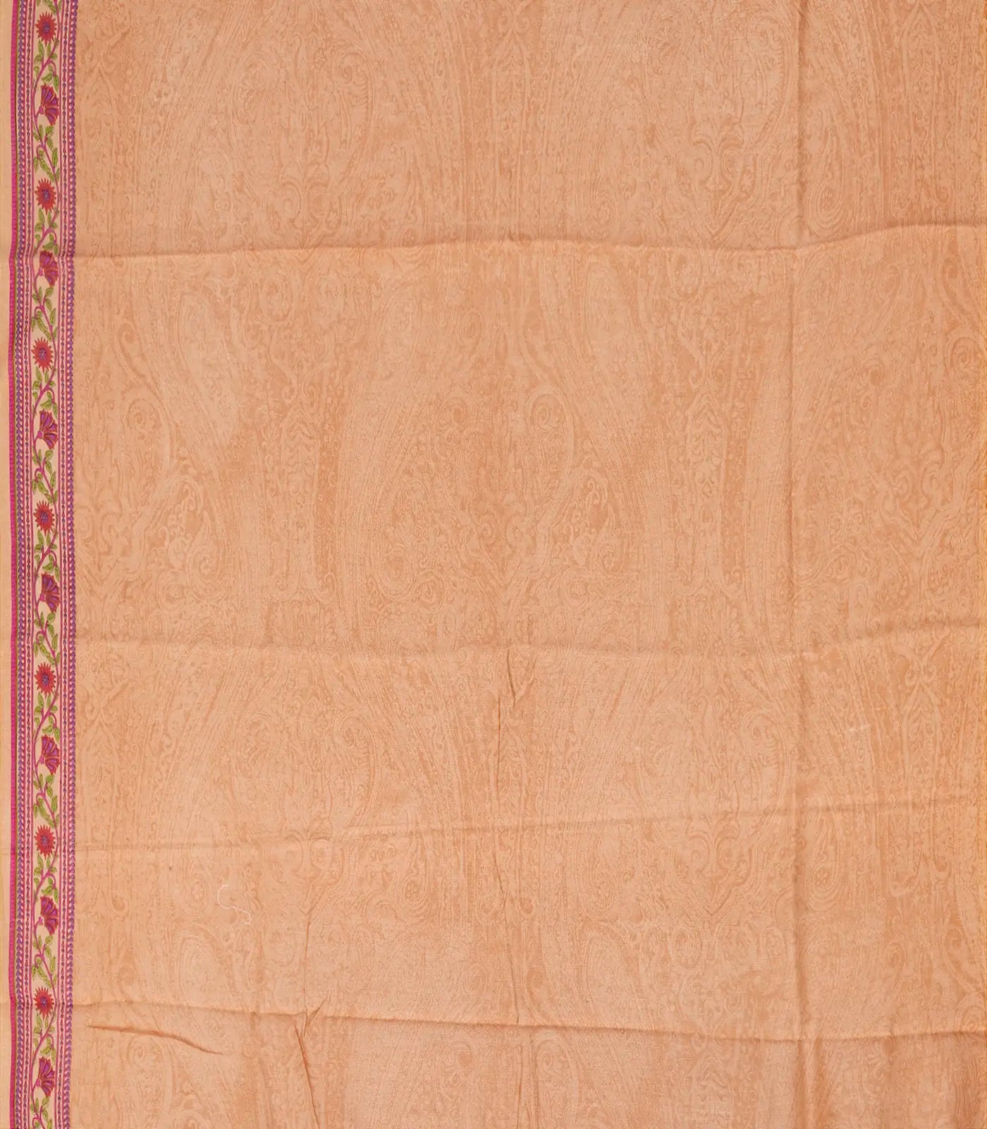 Light Peach Handloom Chanderi Cotton Saree With Printed Floral Motifs