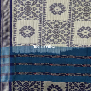 White Blue Computer Design Maniabandha Cotton Saree