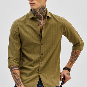 Olive Slim Fit Stripes Shirt
