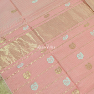 Peach Pure Silk Cotton Maheshwari Saree with Zari Border
