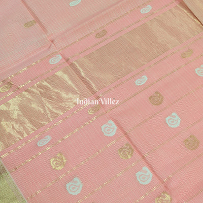 Peach Pure Silk Cotton Maheshwari Saree with Zari Border
