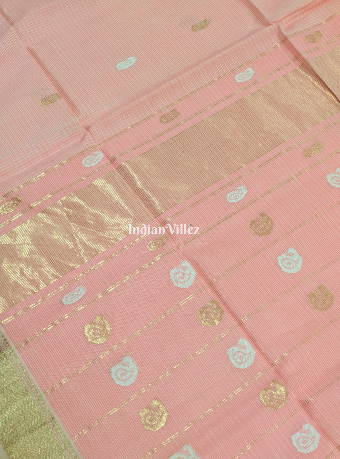 Peach Pure Silk Cotton Maheshwari Saree with Zari Border
