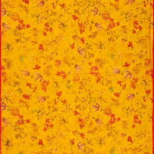 Mustard Woven Digital Printed Chiffon Silk Saree With Floral Motifs