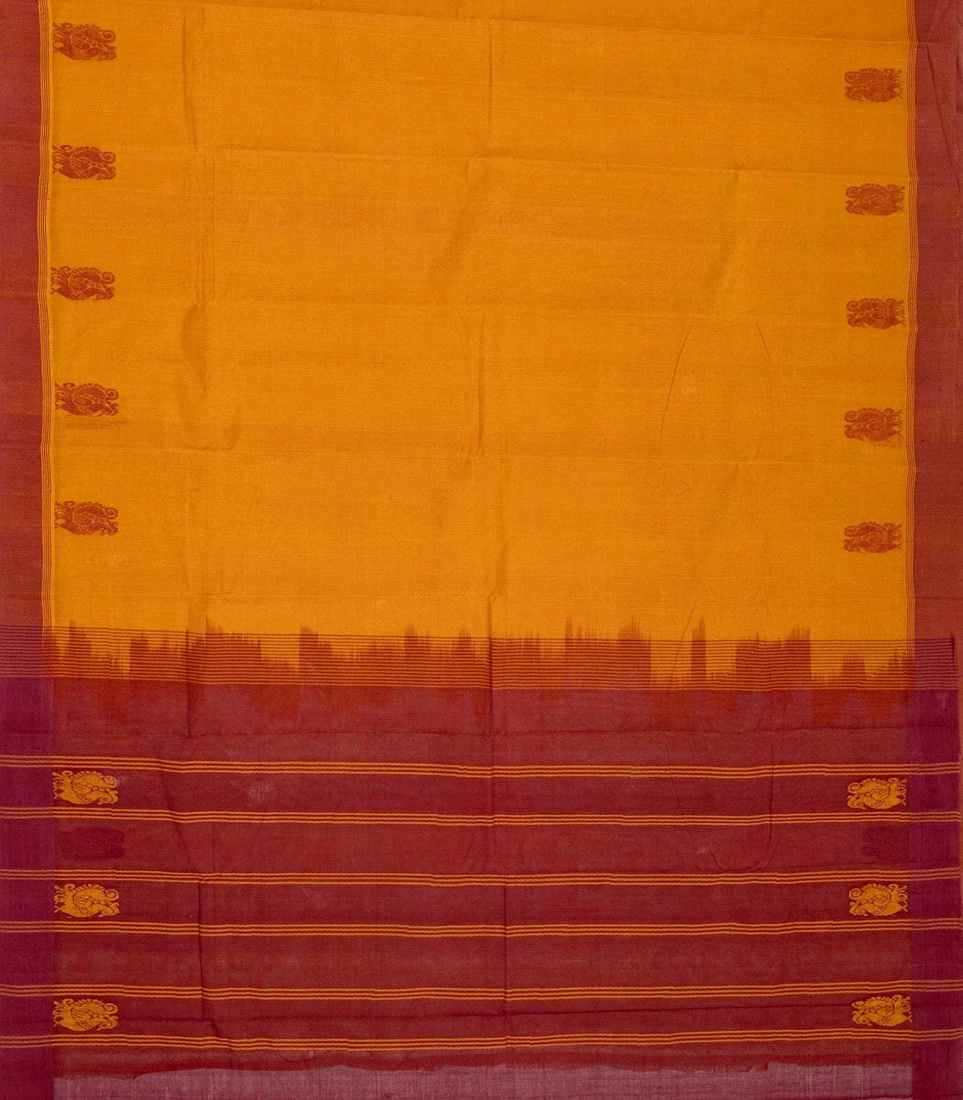 Turmeric Yellow Handloom Rasipuram Cotton Saree With Annam Motifs