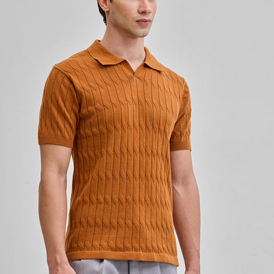 Mustard Knitted Polo T-Shirt