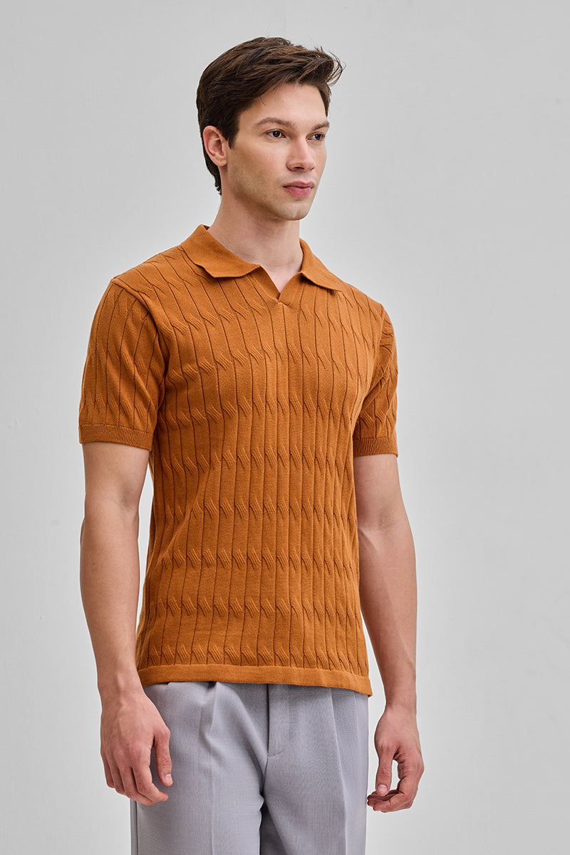 Mustard Knitted Polo T-Shirt