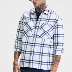White Checks Relaxed Fit Overshirt