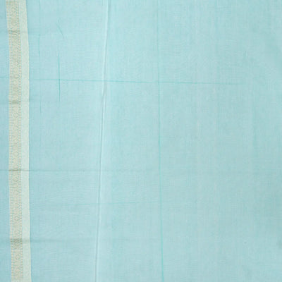 Turquoise Handwoven Banarasi Silk Cotton Saree With Floral Motifs