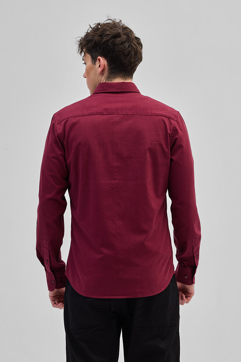 Maroon Solid Double Pocket Overshirt
