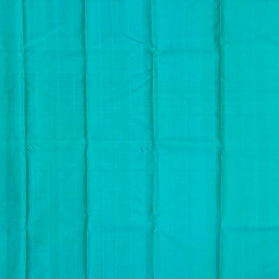 Turquoise Handloom Kanchipuram Silk Saree With Floral Motifs & Rudraksham Buttas