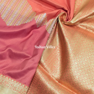 Peach Pink Rangkaat Banarasi Katan Silk Saree