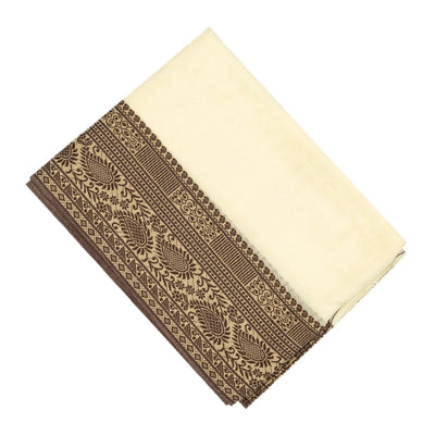 Off White Bengal Cotton Saree With Mango Motifs  In Border