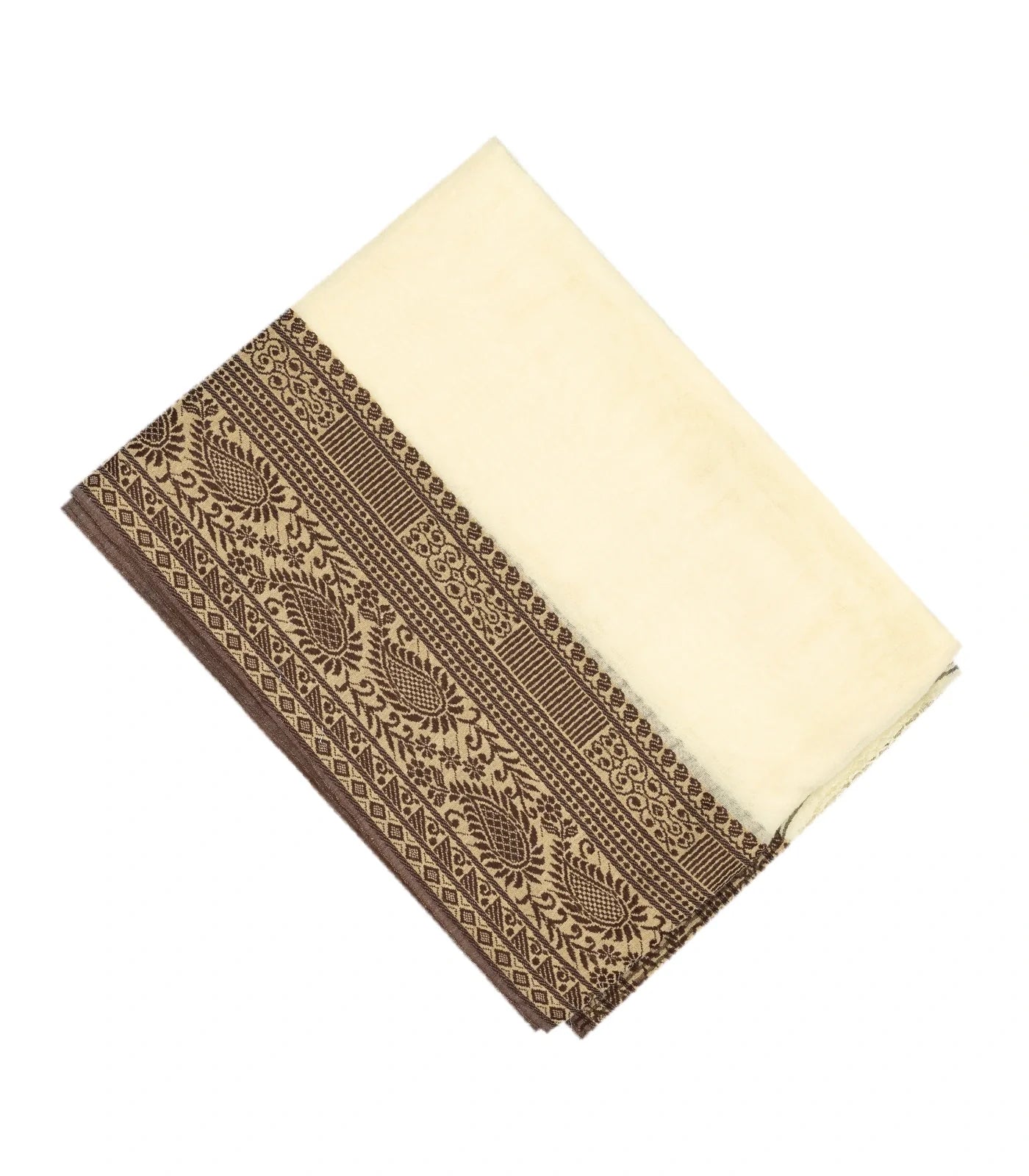 Off White Bengal Cotton Saree With Mango Motifs  In Border