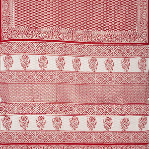 Red Woven Jaipur Cotton Saree Printed And White Floral Motifs