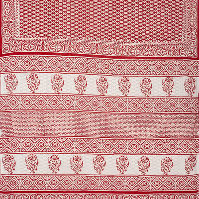 Red Woven Jaipur Cotton Saree Printed And White Floral Motifs