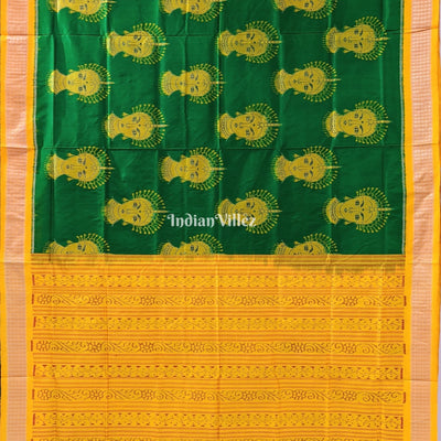 Green Yellow Nartaki Face Head Sambalpuri Ikat Silk Saree