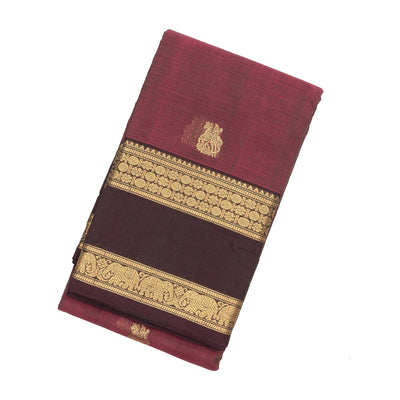 Dusty Pink Handloom Kanchi Cotton Saree With Horse Buttas