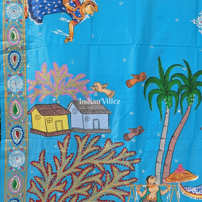 Sky Blue Mathura Vijay Theme Pattachitra Saree