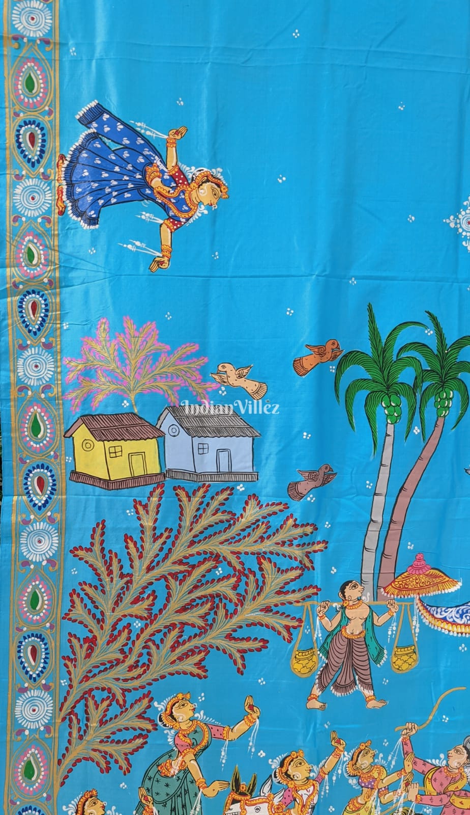 Sky Blue Mathura Vijay Theme Pattachitra Saree