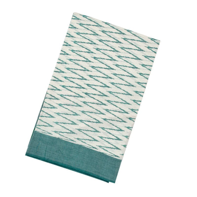 White Woven Orissa Cotton Saree With Chevron Motifs