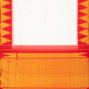 White Handloom Kanchipuram Korvai Silk Saree With Red Border