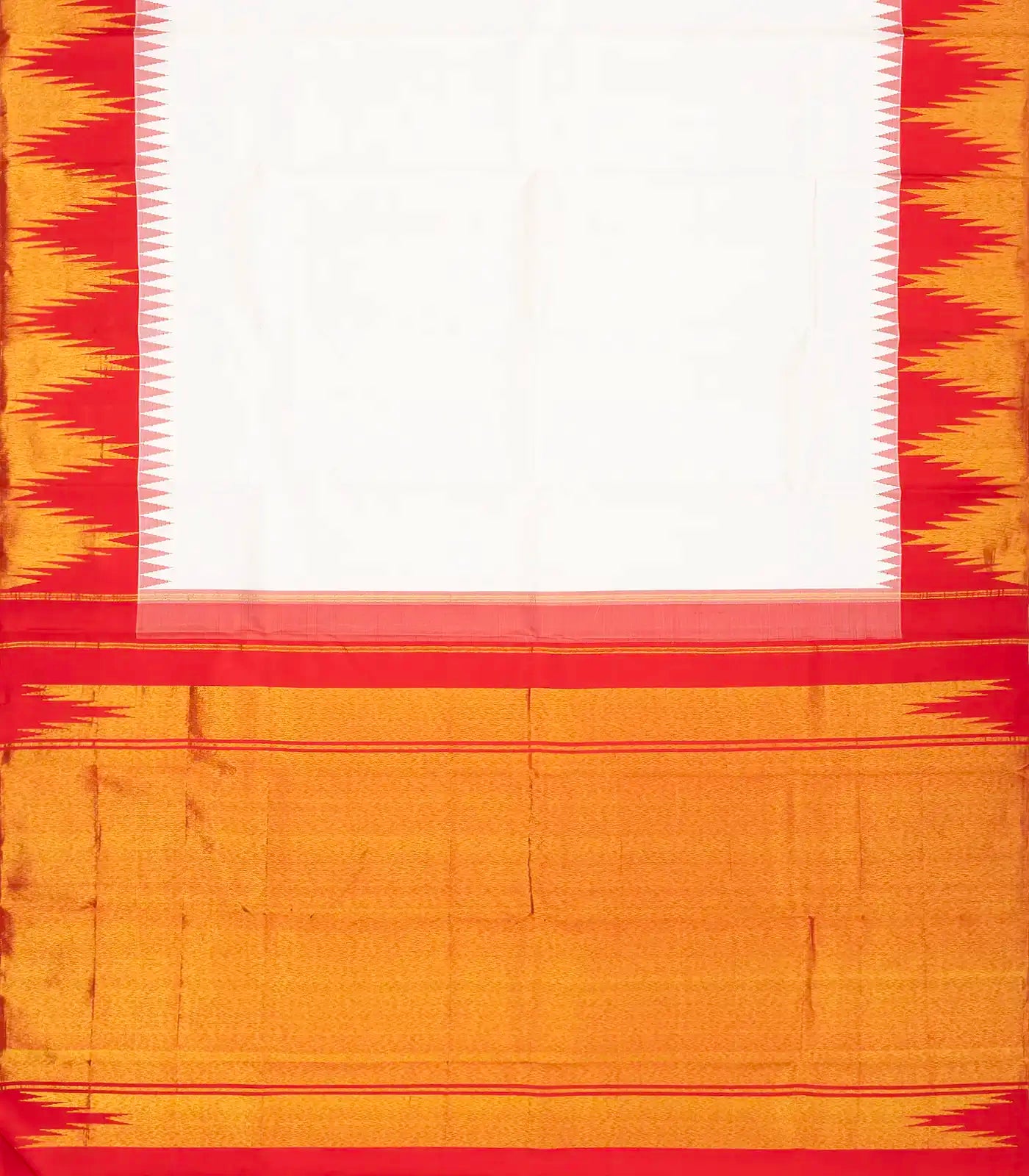 White Handloom Kanchipuram Korvai Silk Saree With Red Border