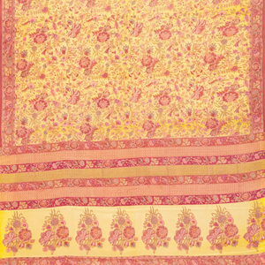 Yellow Woven Digital Printed Crepe Silk Saree With Floral Motifs