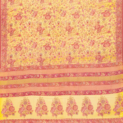 Yellow Woven Digital Printed Crepe Silk Saree With Floral Motifs